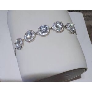 Stunning 15 Ct. White Sapphire Gemstone Round Halo Design Bolo Style Bracelet